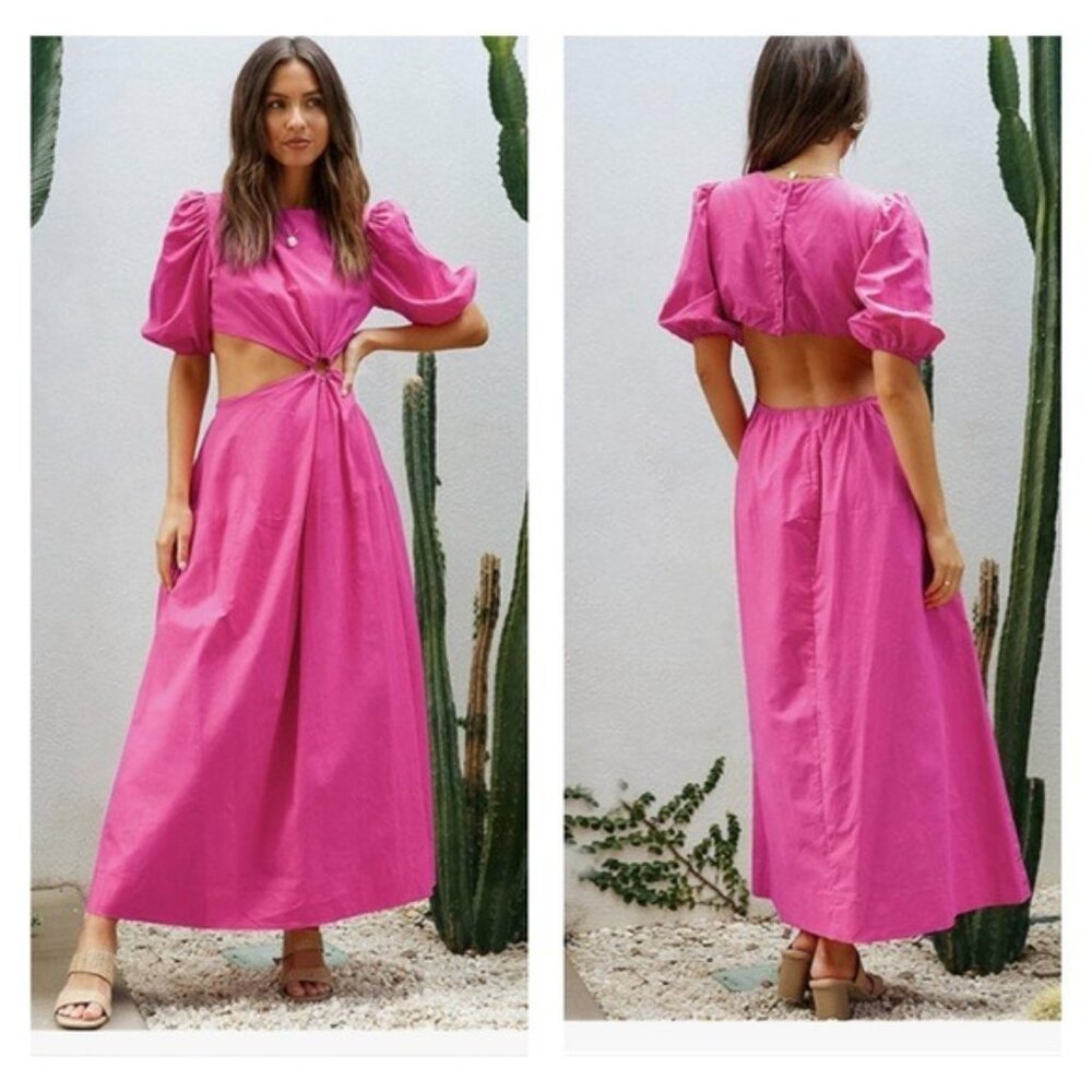All About May Linen Cut Out Maxi Dress Feminine Pink Vacation Pink Beach